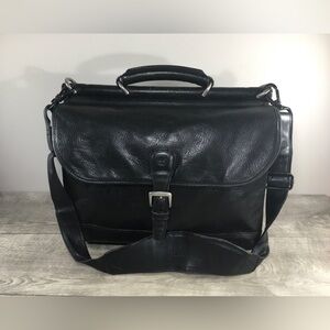 Vintage Timberland Heavy-Duty Black Saddle Leather Briefcase Messenger Bag Dowel